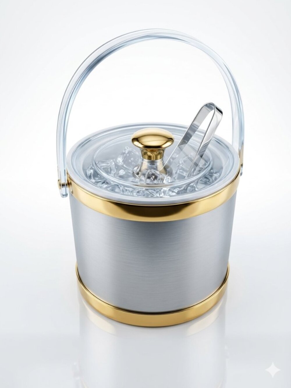 VINTAGE Culver Brushed Silver and Gold Acrylic Barware Ice Bucket